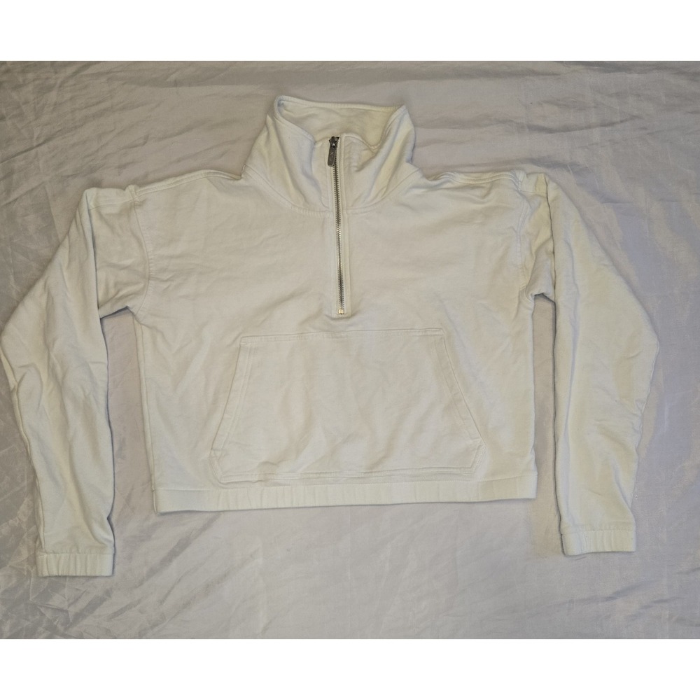 FLX Womens Half-Zip Cropped Pullover Sweatshirt XS Cream Athletic Pocket Stretch